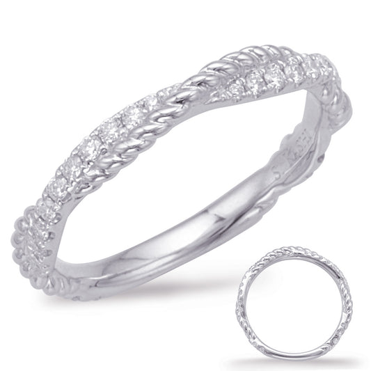 This Band is available in 14K White Gold. There are a total of 28 stones. There are Round with a total carat weight of 0.14 set in a Micro Prong setting.