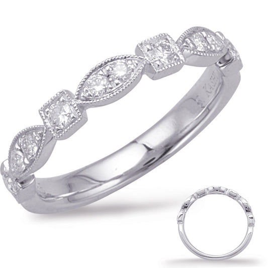 This Band is available in 14K White Gold. There are a total of 10 stones. There are Round with a total carat weight of 0.26 set in a Micro Prong setting.