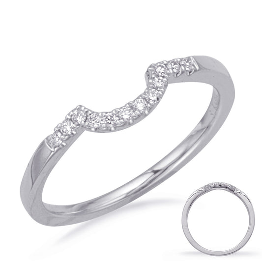 This Band is available in 14K White Gold. There are a total of 12 stones. There are Round with a total carat weight of 0.09 set in a Micro Prong setting.