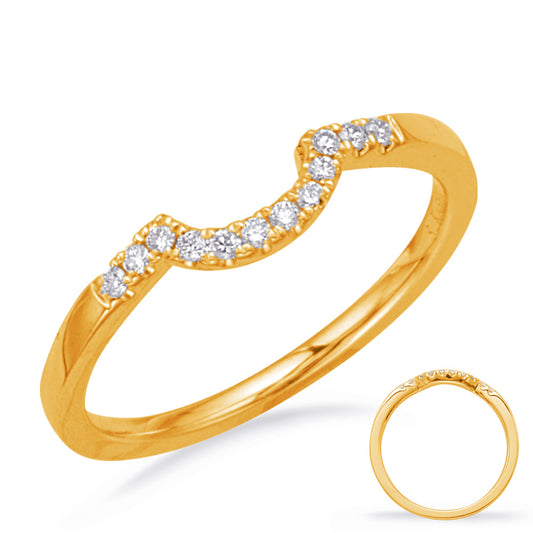 This Band is available in 14K Yellow Gold. There are a total of 12 stones. There are Round with a total carat weight of 0.09 set in a Micro Prong setting.