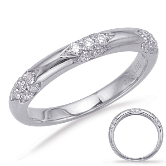 This Band is available in 14K White Gold. There are a total of 21 stones. There are Round with a total carat weight of 0.34 set in a Micro Prong|Shared Prongs setting.
