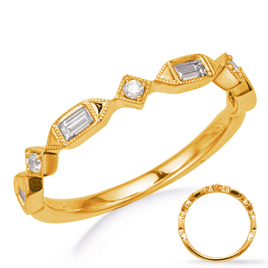 This Band is available in 14K Yellow Gold. There are a total of 7 stones. There are Baguette with a total carat weight of 0.19 set in a Channel Set|Micro Prong setting.There are Round stones with a total carat weight of 0.05 set in a Channel Set|Micro Prong.