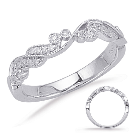 This Band is available in 14K White Gold. There are a total of 24 stones. There are Round with a total carat weight of 0.13 set in a Bezel Set|Micro Prong setting.