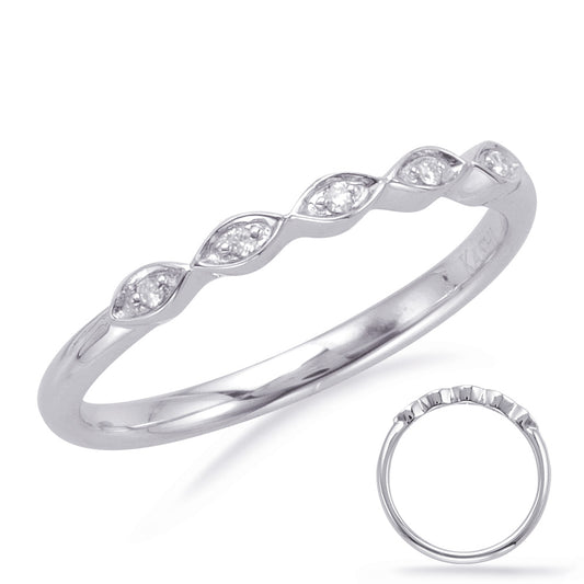 This Band is available in 14K White Gold. There are a total of 5 stones. There are Round with a total carat weight of 0.03 set in a Micro Prong setting.