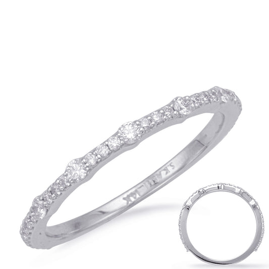 This Band is available in 14K White Gold. There are a total of 37 stones. There are Round with a total carat weight of 0.27 set in a Micro Prong|Shared Prongs setting.