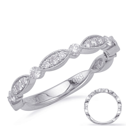 This Band is available in 14K White Gold. There are a total of 23 stones. There are Round with a total carat weight of 0.37 set in a Micro Prong|Prong Set setting.
