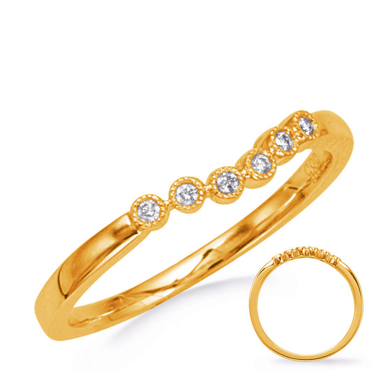This Band is available in 14K Yellow Gold. There are a total of 6 stones. There are Round with a total carat weight of 0.05 set in a Bezel Set setting.