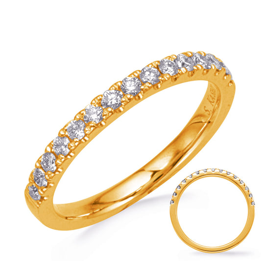 This Band is available in 14K Yellow Gold. There are a total of 15 stones. There are Round with a total carat weight of 0.31 set in a Bezel Set|Micro Prong setting.