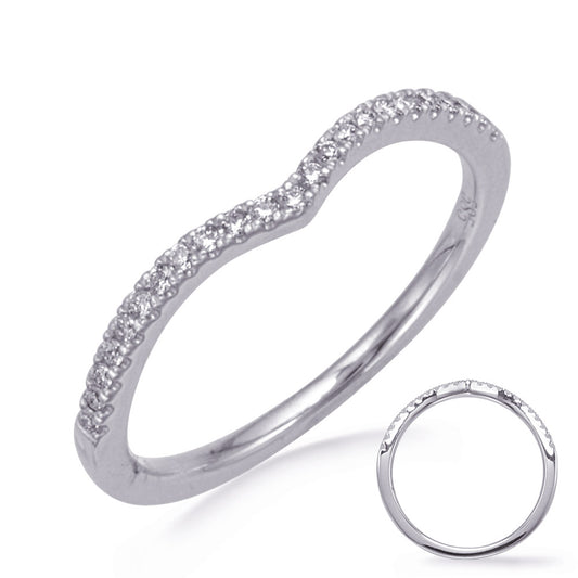 This Band is available in 14K White Gold. There are a total of 23 stones. There are Round with a total carat weight of 0.12 set in a Micro Prong setting.