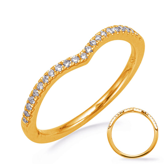 This Band is available in 14K Yellow Gold. There are a total of 23 stones. There are Round with a total carat weight of 0.12 set in a Micro Prong setting.