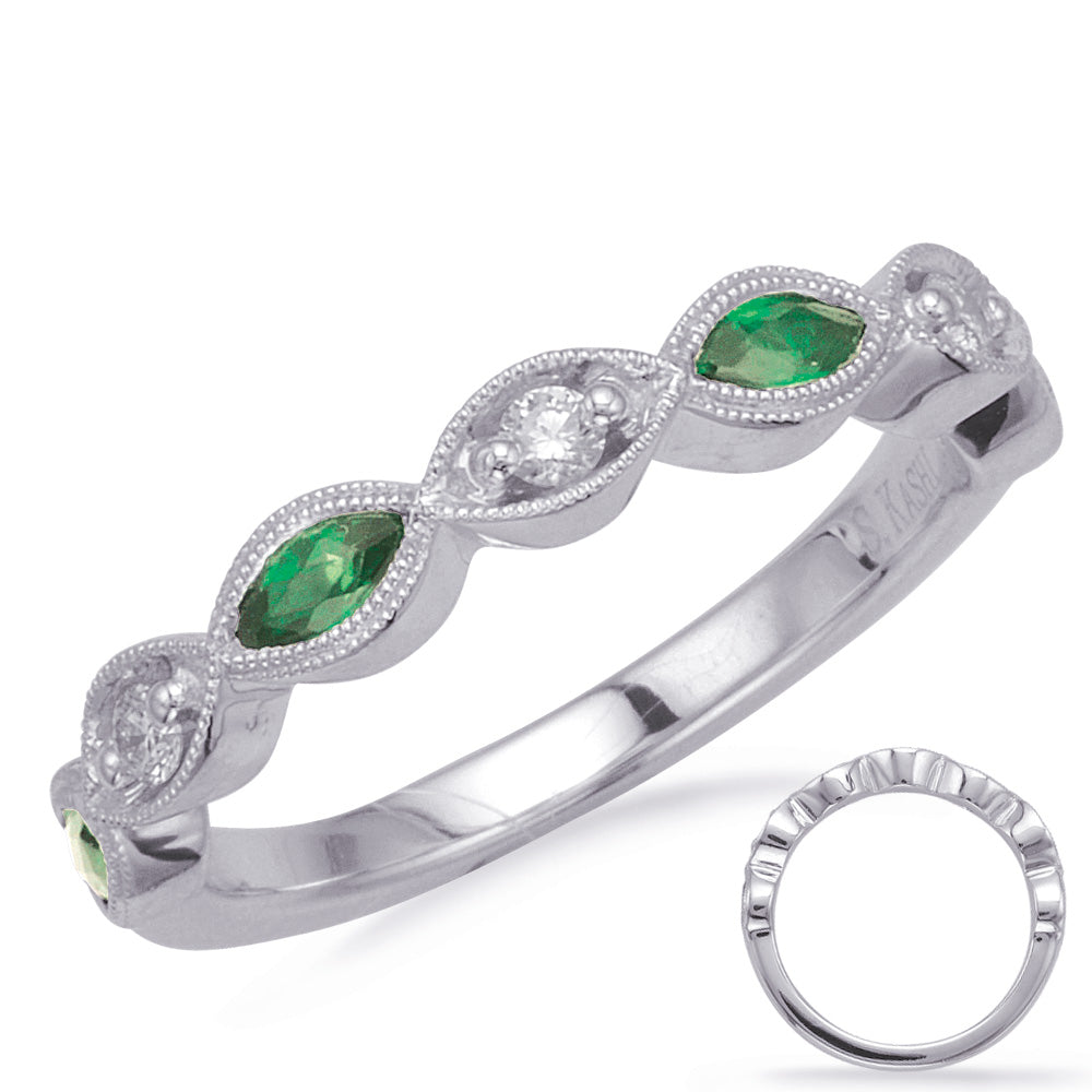 This Gem Stone Ring is available in 14K White Gold. There are a total of 7 stones. There are Emerald with a total carat weight of 0.32 set in a Bezel Set|Prong Set setting.There are Rounds stones with a total carat weight of 0.1 set in a Bezel Set|Prong Set.