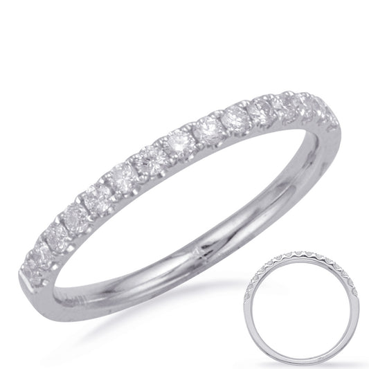 This Band is available in 14K White Gold. There are a total of 15 stones. There are Round with a total carat weight of 0.31 set in a Micro Prong setting.