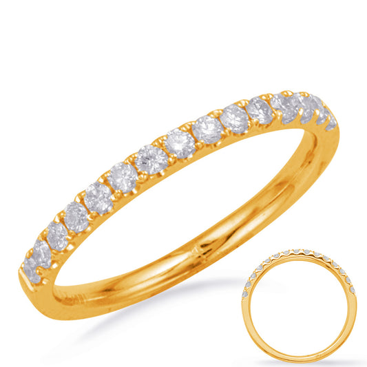 This Band is available in 14K Yellow Gold. There are a total of 15 stones. There are Round with a total carat weight of 0.31 set in a Micro Prong setting.