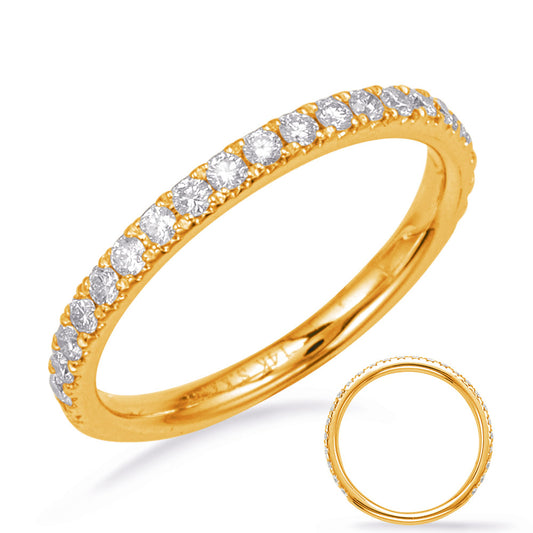 This Band is available in 14K Yellow Gold. There are a total of 26 stones. There are Round with a total carat weight of 0.49 set in a Micro Prong|Prong Set setting.