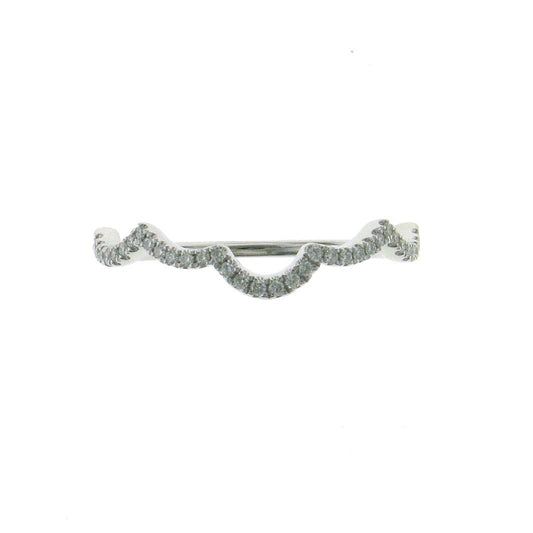 This Band is available in 14K White Gold. There are a total of 40 stones. There are Round with a total carat weight of 0.13 set in a Micro Prong|Prong Set setting.