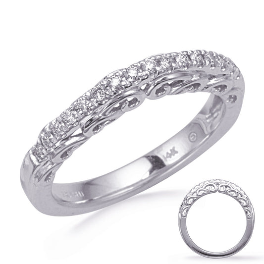 This Band is available in 14K White Gold. There are a total of 16 stones. There are Round with a total carat weight of 0.17 set in a Micro Pave setting.