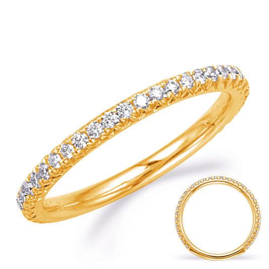 This Band is available in 14K Yellow Gold. There are a total of 36 stones. There are Round with a total carat weight of 0.3 set in a Micro Prong setting.