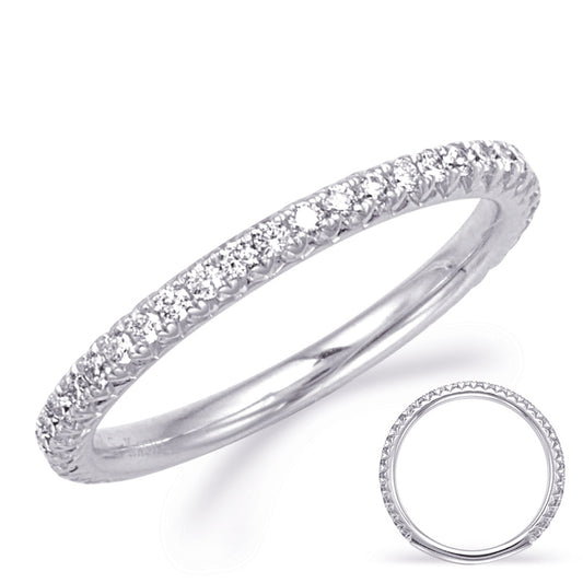 This Band is available in 14K White Gold. There are a total of 34 stones. There are Round with a total carat weight of 0.32 set in a Micro Prong setting.