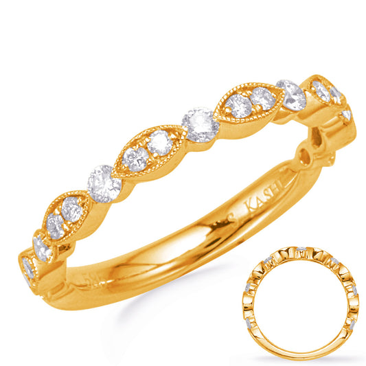 This Band is available in 14K Yellow Gold. There are a total of 19 stones. There are Round with a total carat weight of 0.4 set in a Micro Prong|Prong Set setting.