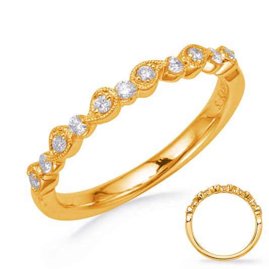 This Band is available in 14K Yellow Gold. There are a total of 11 stones. There are Round with a total carat weight of 0.16 set in a Micro Prong|Prong Set setting.