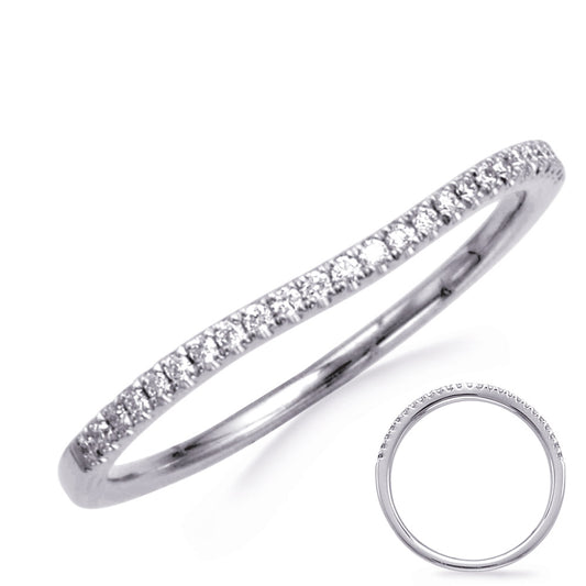 This Band is available in 14K White Gold. There are a total of 25 stones. There are Round with a total carat weight of 0.1 set in a Micro Prong setting.