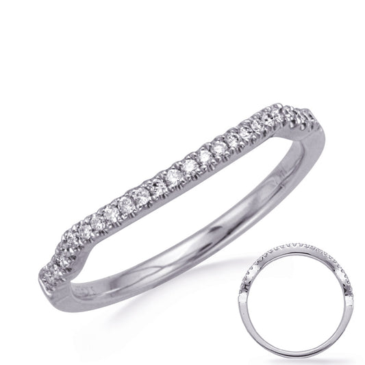 This Band is available in 14K White Gold. There are a total of 26 stones. There are Round with a total carat weight of 0.14 set in a Micro Prong|Prong Set setting.
