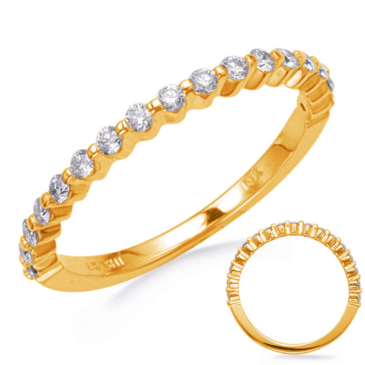 This Band is available in 14K Yellow Gold. There are a total of 17 stones. There are Round with a total carat weight of 0.31 set in a Prong Set|Shared Prongs setting.