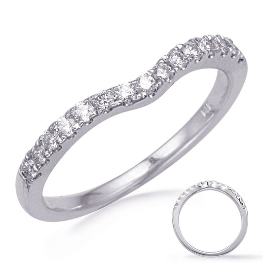 This Band is available in 14K White Gold. There are a total of 15 stones. There are Round with a total carat weight of 0.27 set in a Micro Pave setting.