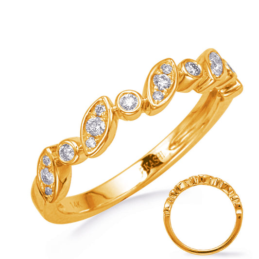This Band is available in 14K Yellow Gold. There are a total of 19 stones. There are Round with a total carat weight of 0.19 set in a Bezel Set|Micro Pave setting.