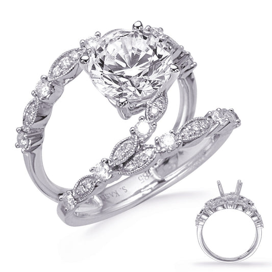 This Engagement Ring  is available in 14K White Gold. There are a total of 40 stones. There are Rounds with a total carat weight of 0.37 set in a Micro Pave|Prong Set setting.