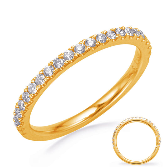 This Band is available in 14K Yellow Gold. There are a total of 23 stones. There are Round with a total carat weight of 0.24 set in a Micro Pave setting.