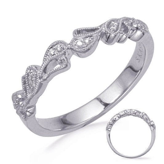 This Band is available in 14K White Gold. There are a total of 12 stones. There are Round with a total carat weight of 0.04 set in a Micro Prong setting.