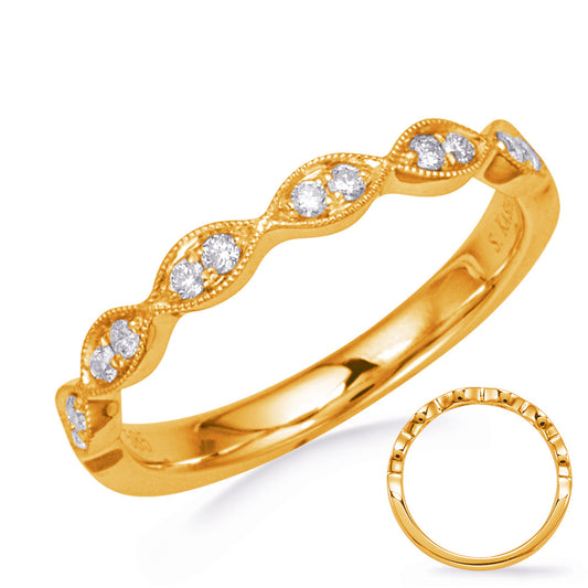 This Band is available in 14K Yellow Gold. There are a total of 12 stones. There are Round with a total carat weight of 0.13 set in a Micro Pave|Micro Prong setting.
