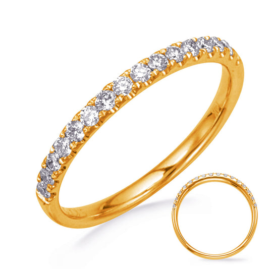 This Band is available in 14K Yellow Gold. There are a total of 16 stones. There are Round with a total carat weight of 0.29 set in a Micro Prong setting.