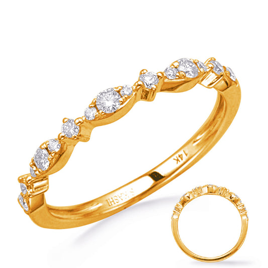 This Band is available in 14K Yellow Gold. There are a total of 15 stones. There are Round with a total carat weight of 0.22 set in a Micro Pave|Prong Set setting.