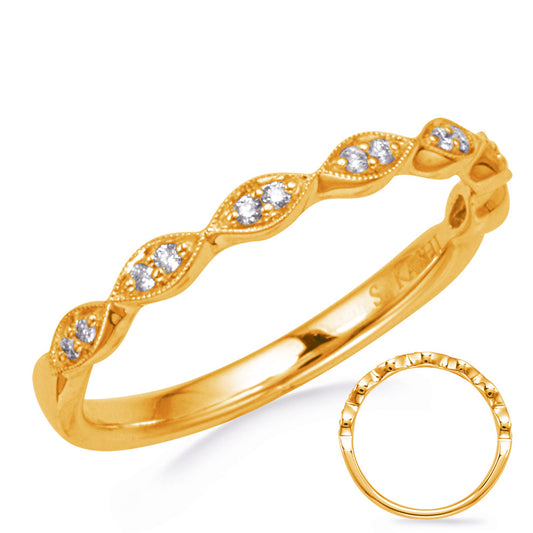 This Band is available in 14K Yellow Gold. There are a total of 14 stones. There are Round with a total carat weight of 0.07 set in a Micro Prong setting.