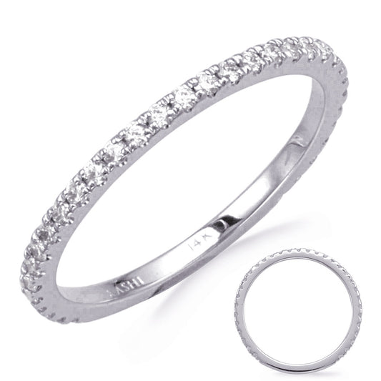 This Band is available in 14K White Gold. There are a total of 33 stones. There are Round with a total carat weight of 0.32 set in a Micro Prong setting.