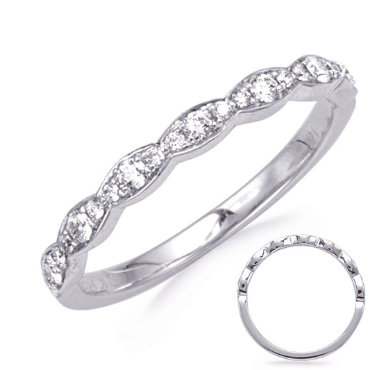 This Band is available in 14K White Gold. There are a total of 21 stones. There are Round with a total carat weight of 0.23 set in a Micro Prong setting.