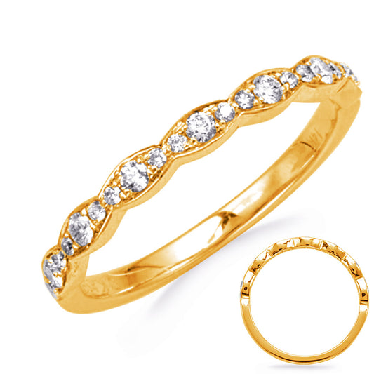 This Band is available in 14K Yellow Gold. There are a total of 21 stones. There are Round with a total carat weight of 0.23 set in a Micro Prong setting.