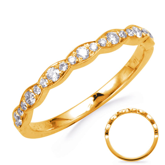 This Band is available in 14K Yellow Gold. There are a total of 21 stones. There are Round with a total carat weight of 0.23 set in a Micro Prong setting.