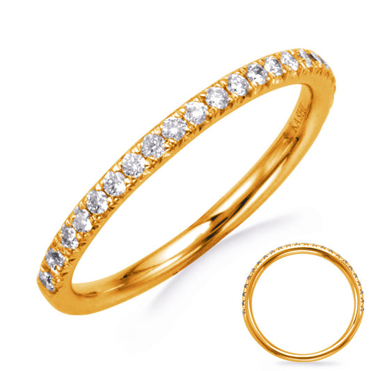 This Band is available in 14K Yellow Gold. There are a total of 24 stones. There are Round with a total carat weight of 0.26 set in a Micro Prong setting.