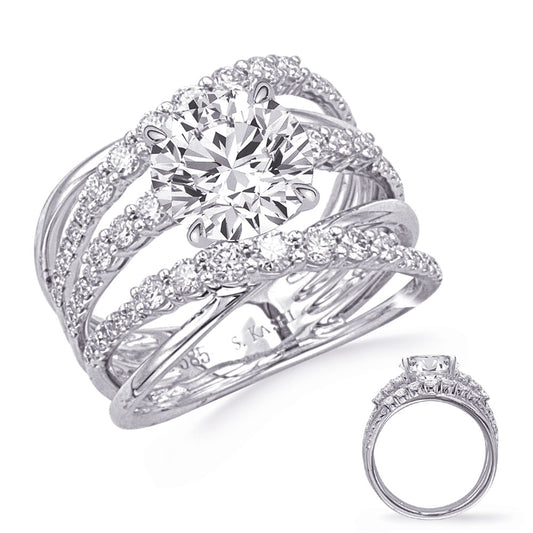 This Engagement Ring is available in 14K White Gold. There are a total of 54 stones. There are Rounds with a total carat weight of 0.94 set in a Micro Prong setting.