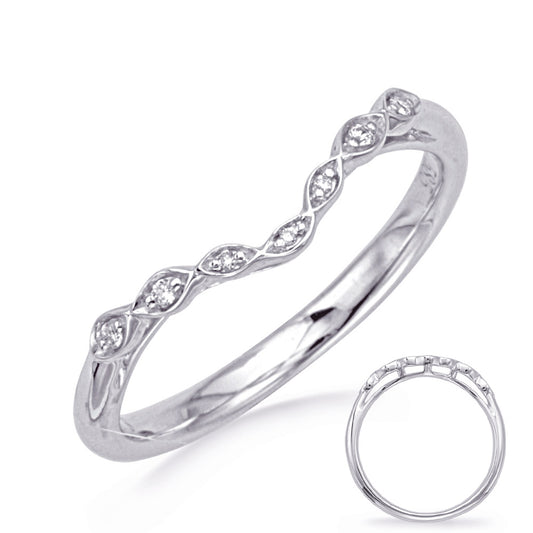 This Band is available in 14K White Gold. There are a total of 7 stones. There are Round with a total carat weight of 0.03 set in a Micro Prong setting.