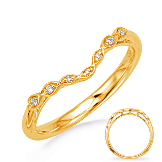 This Band is available in 14K Yellow Gold. There are a total of 7 stones. There are Round with a total carat weight of 0.03 set in a Micro Prong setting.