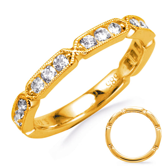 This Band is available in 14K Yellow Gold. There are a total of 15 stones. There are Round with a total carat weight of 0.5 set in a Channel Set setting.