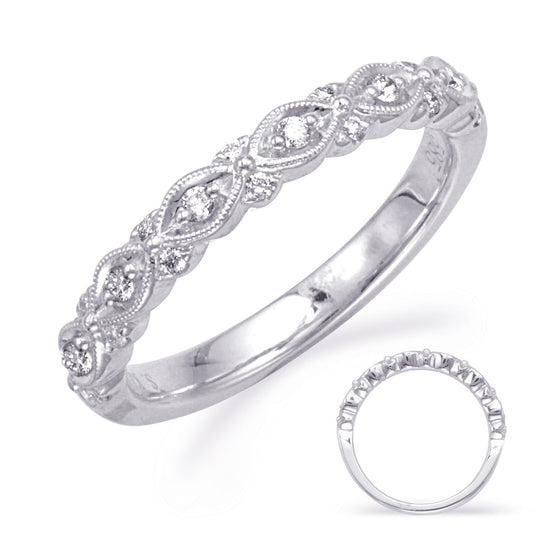 This Band is available in 14K White Gold. There are a total of 20 stones. There are Round with a total carat weight of 0.18 set in a Channel Set|Prong Set setting.