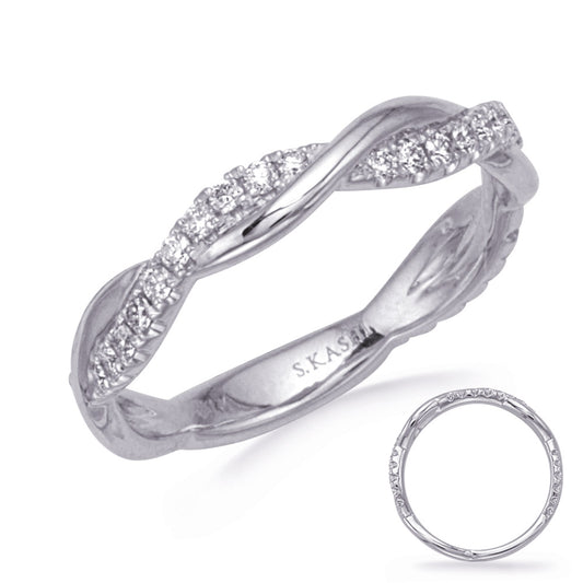 This Band is available in 14K White Gold. There are a total of 32 stones. There are Round with a total carat weight of 0.3 set in a Micro Prong setting.