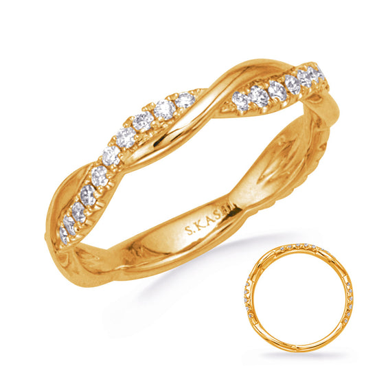 This Band is available in 14K Yellow Gold. There are a total of 32 stones. There are Round with a total carat weight of 0.29 set in a Micro Prong setting.