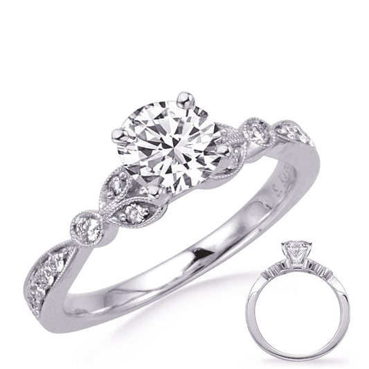 This Engagement Ring is available in 14K White Gold. There are a total of 20 stones. There are Rounds with a total carat weight of 0.24 set in a Bezel Set|Micro Prong setting.