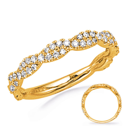 This Band is available in 14K Yellow Gold. There are a total of 64 stones. There are Round with a total carat weight of 0.43 set in a Micro Prong setting.